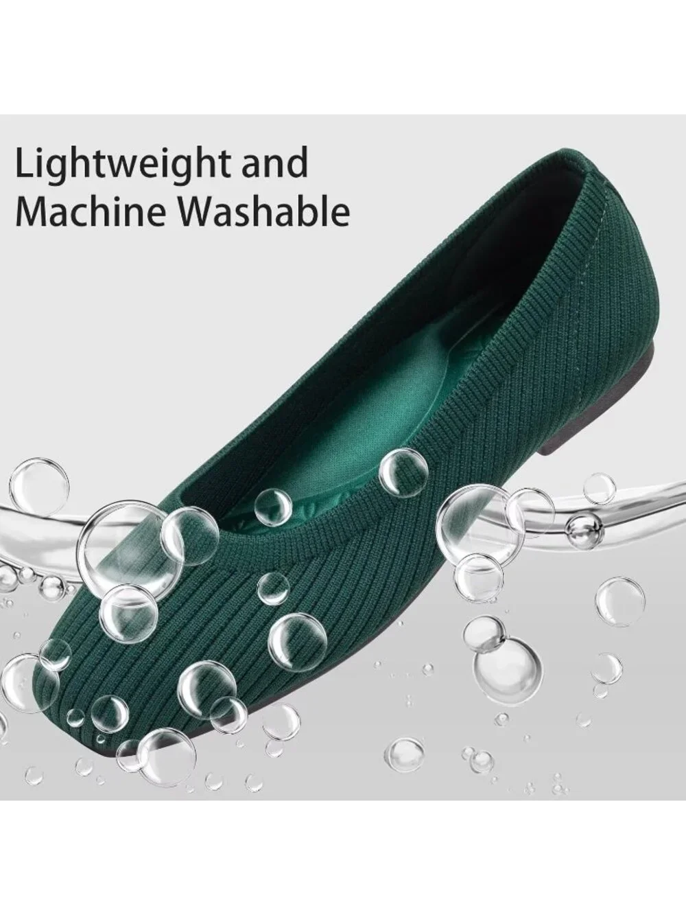 Women's Green Comfortable Slip on Washable Square Toe Ballet FlatsShoes for Work